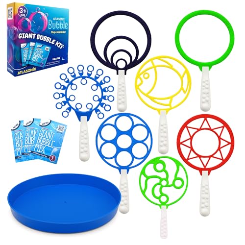 Atlasonix Giant Bubble Wands - Bubbles for Kids, Giant Bubbles, Bubble Toys, Large Blowing Rings, Variety Shapes Set for Big Soap Bubbles, Includes Huge Bubble Mix Solution Kit 11,19 Pack - Image 1