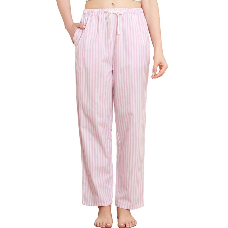 U2SKIIN Womens Striped 100% Cotton Pajama Pants, Soft Lounge Pj Bottoms with Pockets Lightweightï¼ˆPINK WHITE STRIPE,M - Image 1