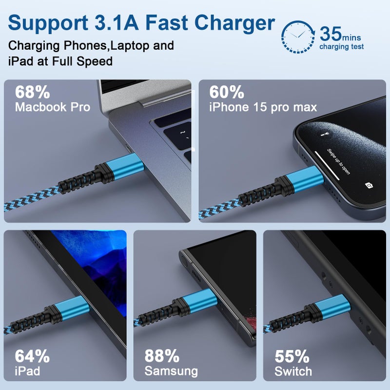 Ououdee Samsung S24 S25 S26 Fast Charger Type C Cord 2Pack/3FT Braided USB C to USB A Car Charging Cord for Samsung Galaxy A17 A16 A15 5G,A55,A54,A25,A35,A14,S24,S23,S22,S21,S20,iPhone 17 16 15 Pro,Pixel 9,8 - Image 2