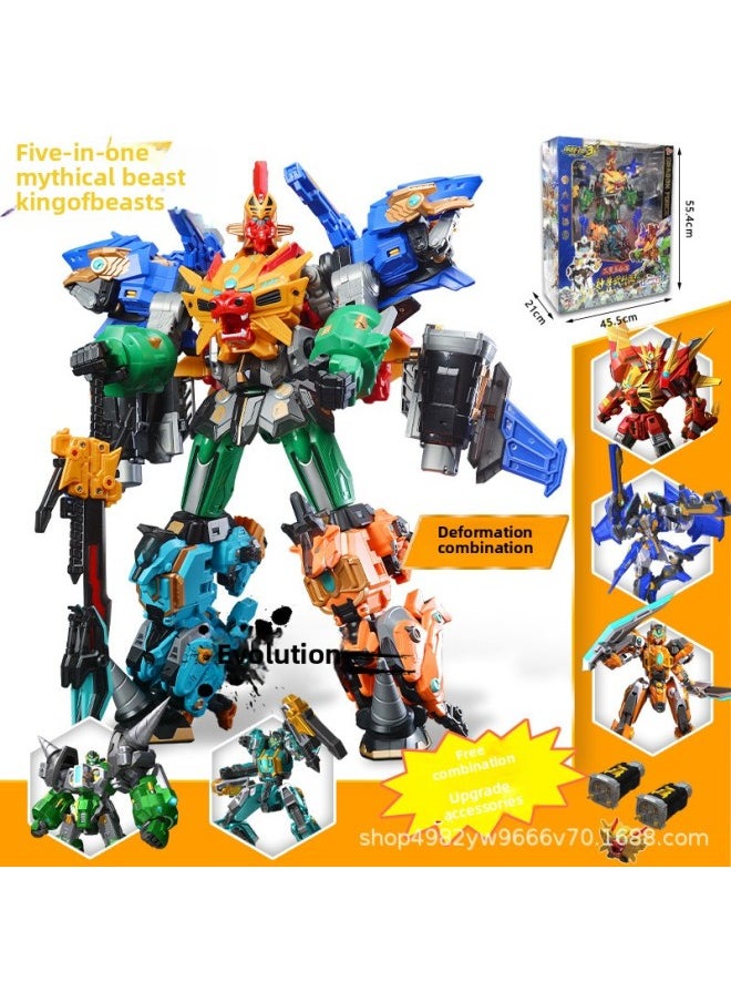 Iron And Steel Dragon 3 Mountain Sea God Beast Record Six In One Deformation Robot Burst Inflammation Lion Boy Toy King Kong Mecha-Color:Evolution Version Of Sawtooth Shark [24cm + Variable 3 Forms] Weapon: Cannon