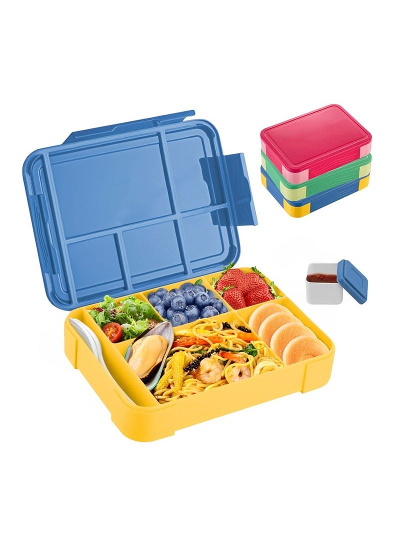 Bento Box, Lunch Box for Kids, Bento Lunch Box Kids Adults，With Fork Spoon,Food-Safe Leakproof 5 Compartments and 1 Salad Dressing Containers,1330 ML (Blue) - Image 2