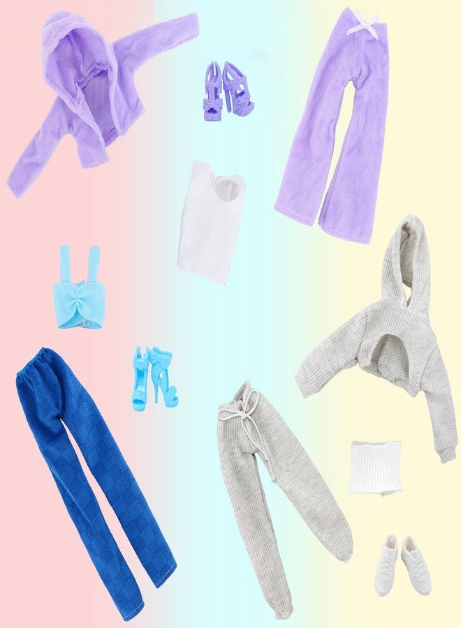 BLIJOLA 3 Sets Handmade Doll Clothes for 11.5 inch Girls Dolls Accessories, Spring Summer Winter Sport Style Outfits with Pants & Shoes (Blue/Purple/White) - Image 3