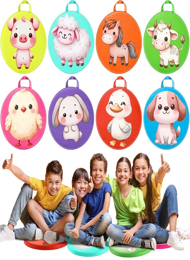 Yuntau 8 Pcs Kids Floor Cushions for Classroom Flexible Round Seating with Handle Soft Waterproof Floor Pillows with Cute Cartoon Animal Pattern for Elementary Daycare Preschool(Farm Animals) - Image 1