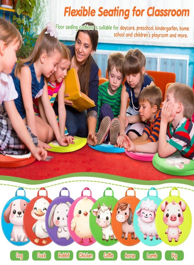 Yuntau 8 Pcs Kids Floor Cushions for Classroom Flexible Round Seating with Handle Soft Waterproof Floor Pillows with Cute Cartoon Animal Pattern for Elementary Daycare Preschool(Farm Animals) - Image 5