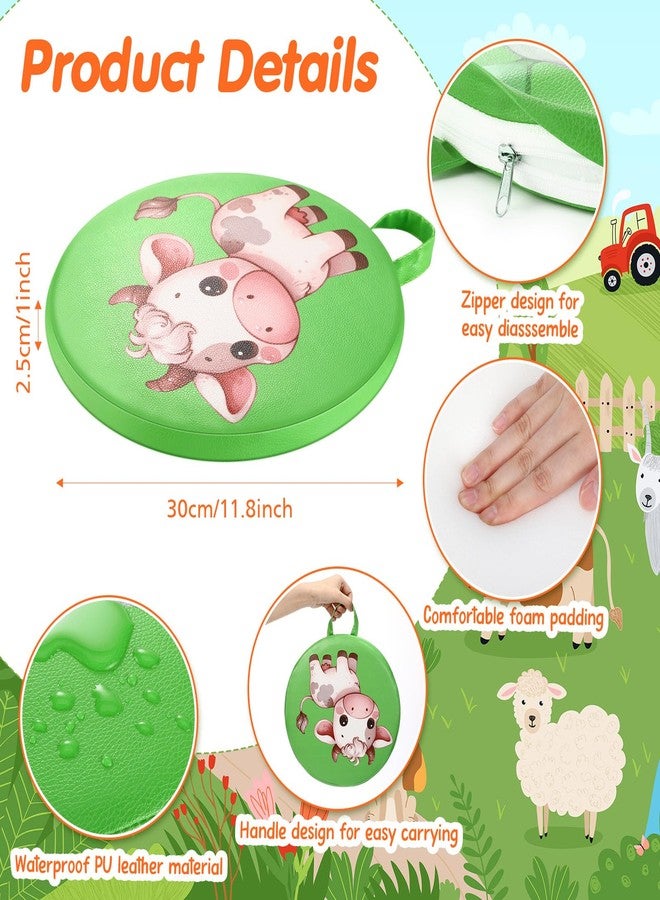 Yuntau 8 Pcs Kids Floor Cushions for Classroom Flexible Round Seating with Handle Soft Waterproof Floor Pillows with Cute Cartoon Animal Pattern for Elementary Daycare Preschool(Farm Animals) - Image 3