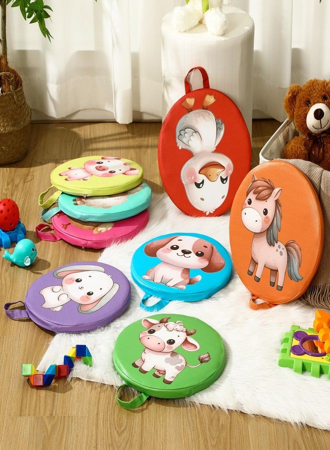 Yuntau 8 Pcs Kids Floor Cushions for Classroom Flexible Round Seating with Handle Soft Waterproof Floor Pillows with Cute Cartoon Animal Pattern for Elementary Daycare Preschool(Farm Animals) - Image 4