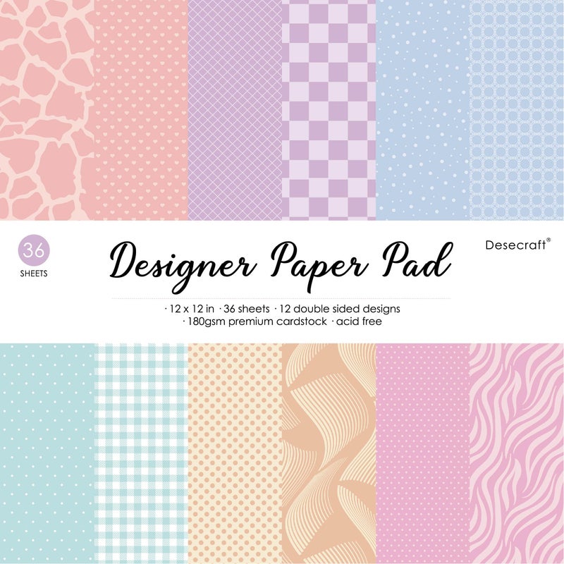 Desecraft 12x12 in Pastel Easter Scrapbooking Cardstock Decorative Paper 36 Sheets for Card Making Journaling Planner Origami Background Scrapbook Paper Scrapbook Materials Supplies