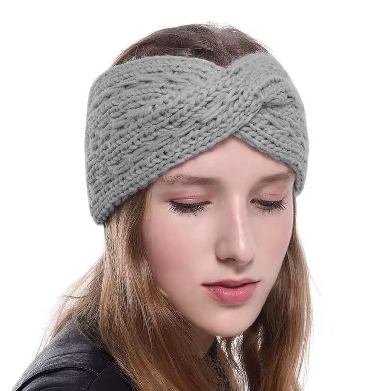 Richmen رباط رأس أنيق للنساء مع تصميم كروس جديد وقوس محبوك لغطاء الرأس، رباط شعر للسبا، محبوك من الصوف الدافئ، رباط شعر غير محدد الجنس، أكريليك مرن لتدفئة الأذنين (رمادي داكن) - Image 1