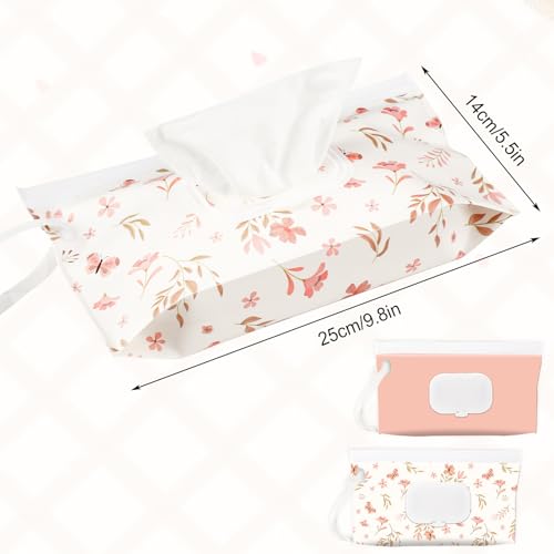 FEBSNOW 2 Pack Baby Wipes Dispenser Holder Portable Refillable Baby Wet Wipes Pouch Container Reusable Travel Case for Outdoor Hiking Pink Flower - Image 3