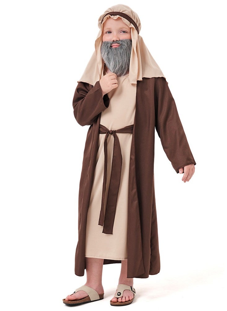Al Aoyama Arabian Grandpa Costume for Kids ，Old man Sheikh Role-Play Outfit  - Image 2
