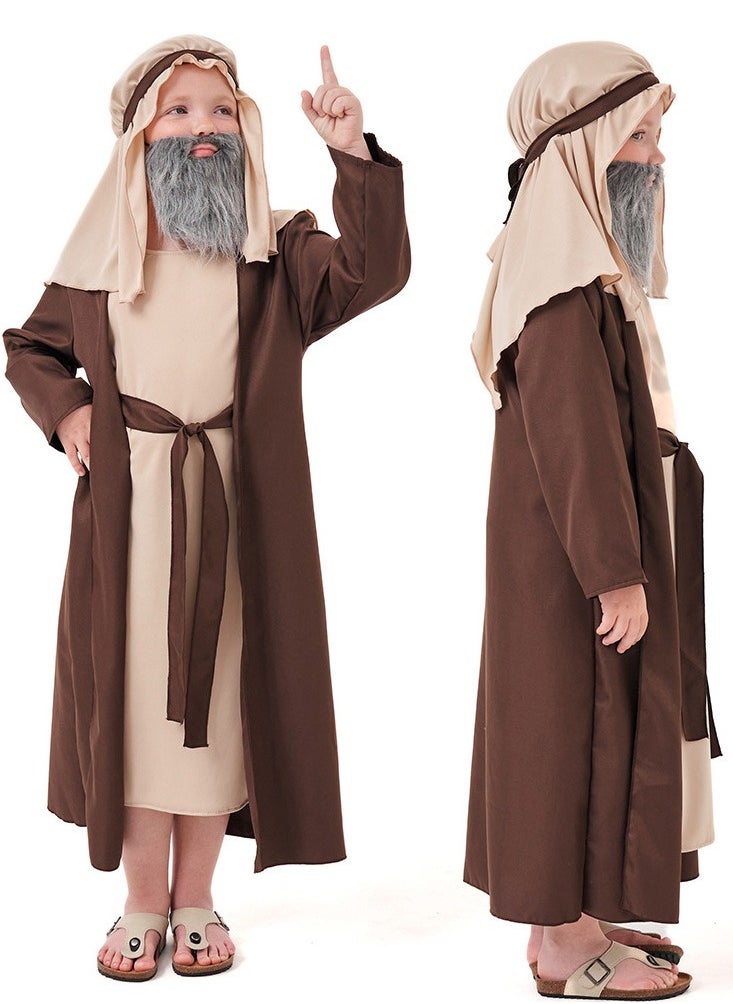 Al Aoyama Arabian Grandpa Costume for Kids ，Old man Sheikh Role-Play Outfit  - Image 5