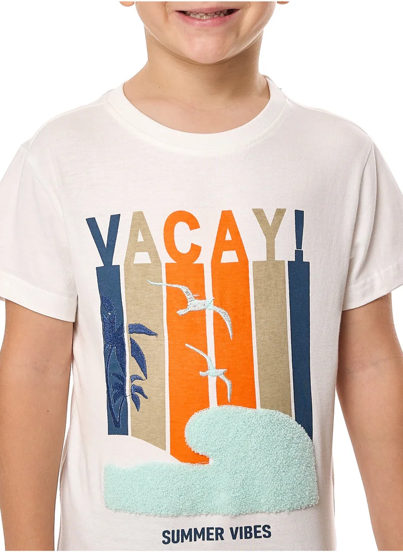 victor and jane Victor and Jane Boys' 2PC Set – Summer Vibes & Beach Days -Off White and Blue