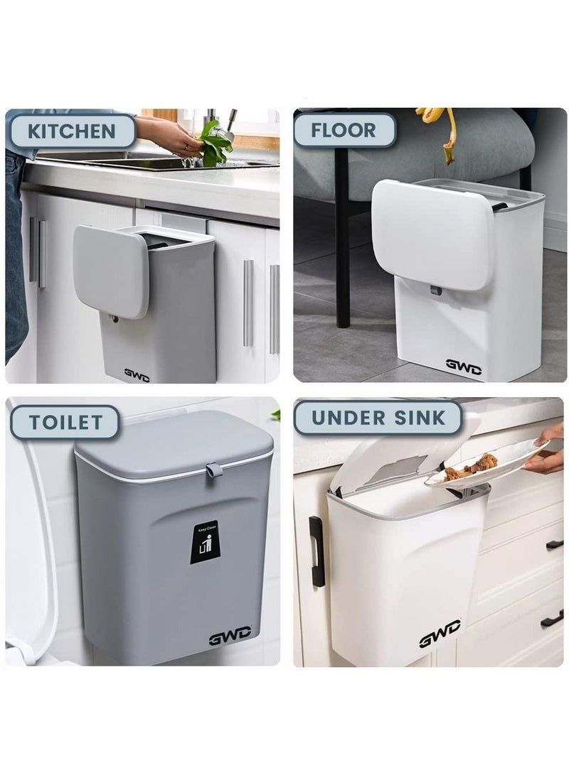 Gulf World Direct سلة المهملات GWD Kitchen Compost - سلة مهملات معلقة بغطاء - سلة مهملات لطاولة المطبخ، تحت الحوض، غرفة النوم، المكتب - سلة قمامة قابلة للتركيب، دلو - أبيض - Image 3