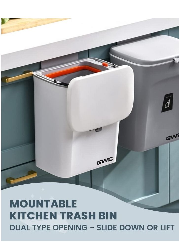 Gulf World Direct سلة المهملات GWD Kitchen Compost - سلة مهملات معلقة بغطاء - سلة مهملات لطاولة المطبخ، تحت الحوض، غرفة النوم، المكتب - سلة قمامة قابلة للتركيب، دلو - أبيض - Image 4