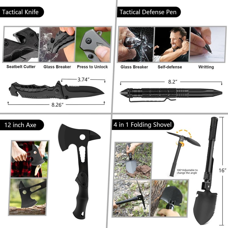 Taiker Emergency Survival Kit, 151 Pcs Survival Gear First Aid Kit, Outdoor Trauma Bag with Tactical Flashlight Knife Pliers Pen Blanket Bracelets Compass for Camping Earthquake or Adventures - Image 2