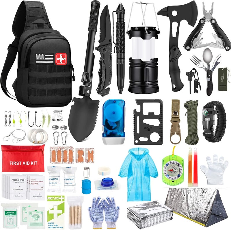 Taiker Emergency Survival Kit, 151 Pcs Survival Gear First Aid Kit, Outdoor Trauma Bag with Tactical Flashlight Knife Pliers Pen Blanket Bracelets Compass for Camping Earthquake or Adventures - Image 1
