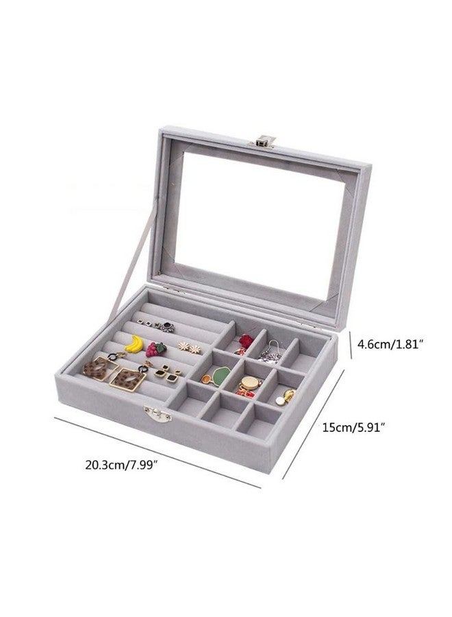 يو بيلا صندوق مجوهرات YouBella منظم مجوهرات بغطاء شفاف مخملي، منظم مجوهرات، خاتم، أقراط، أساور، حافظة تخزين مجوهرات، صندوق مجوهرات محمول للفتيات والنساء (رمادي) - Image 3