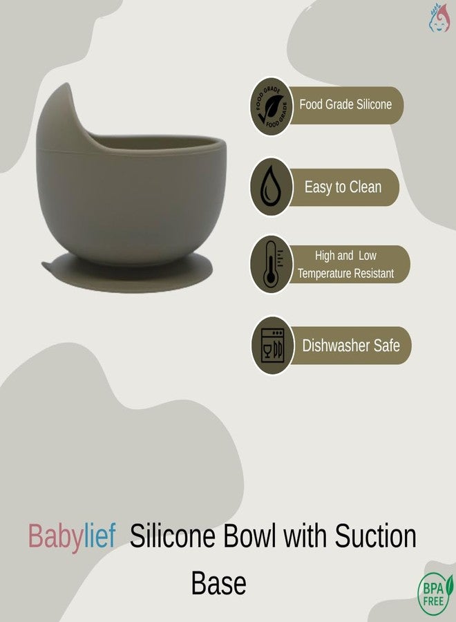 Babylief Bear Shaped Silicone Plate with Suction Base, Wooden Handle Spoon, 20 cm, Available in 5 Colours (Olive Green) - Image 4