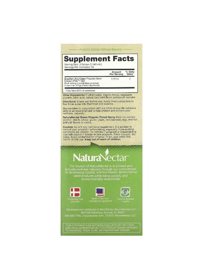 NaturaNectar - NaturaNectar, Green Propolis Throat Spray, Age 2yrs+, Cool Mint, 5 mg, 1 fl oz (30 ml) - Image 1