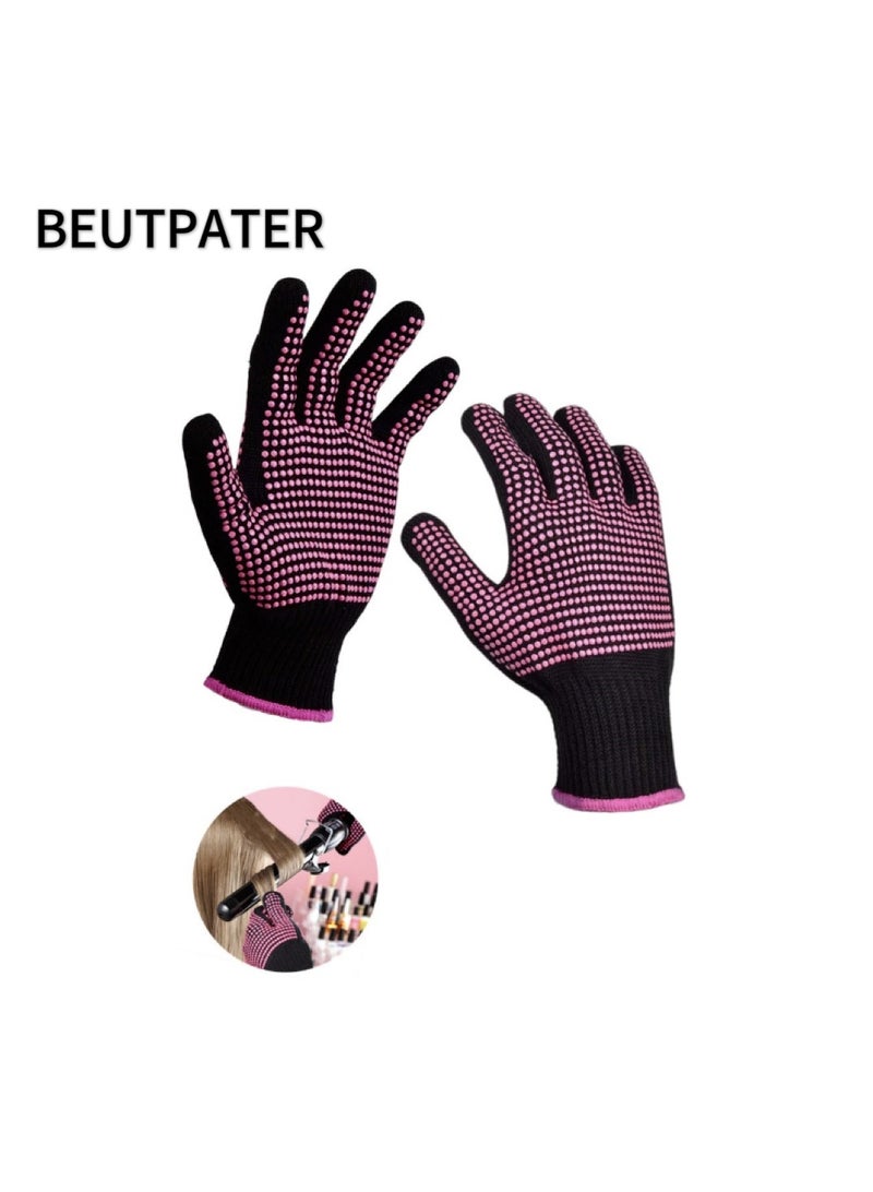 BEUTPATER 2 Pieces Heat Resistant Gloves With Silicone Bumps, New Upgraded Professional Heat Proof Mitts For Hair Styling Curling Flat Iron Wand Hot-Air Brushes Sublimation Gloves - Image 1