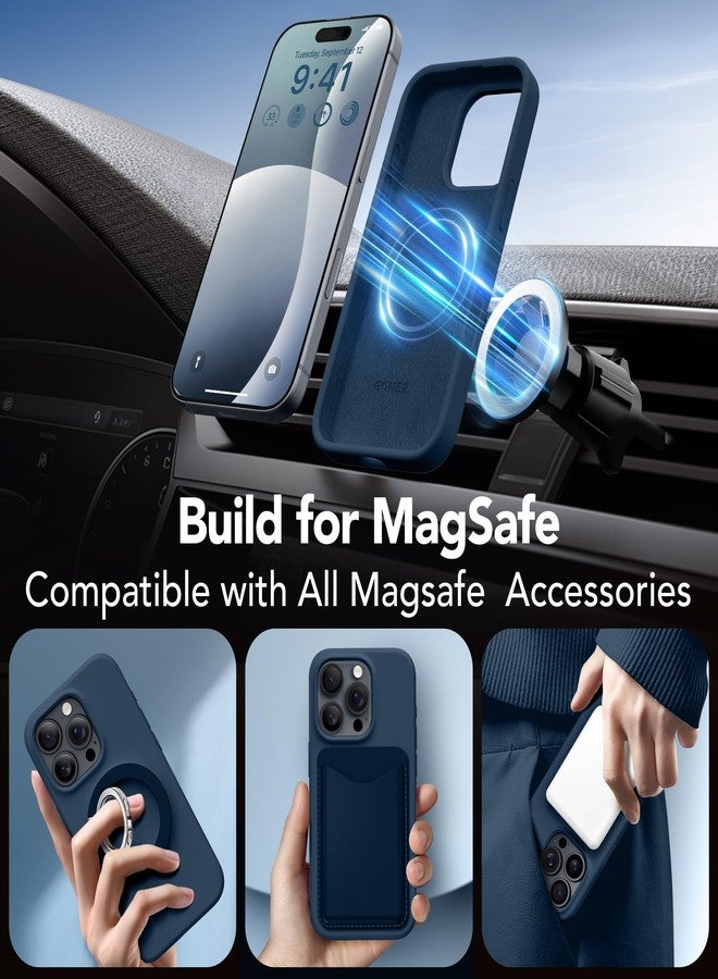 GONEZ Compatible with iPhone 16 Pro Max Case, Compatible with MagSafe, Liquid Silicone Case, 1 Screen Protector + 1 Len Protector, Full Body Protective Shockproof Phone Cover 6.9", Dark Blue - Image 4