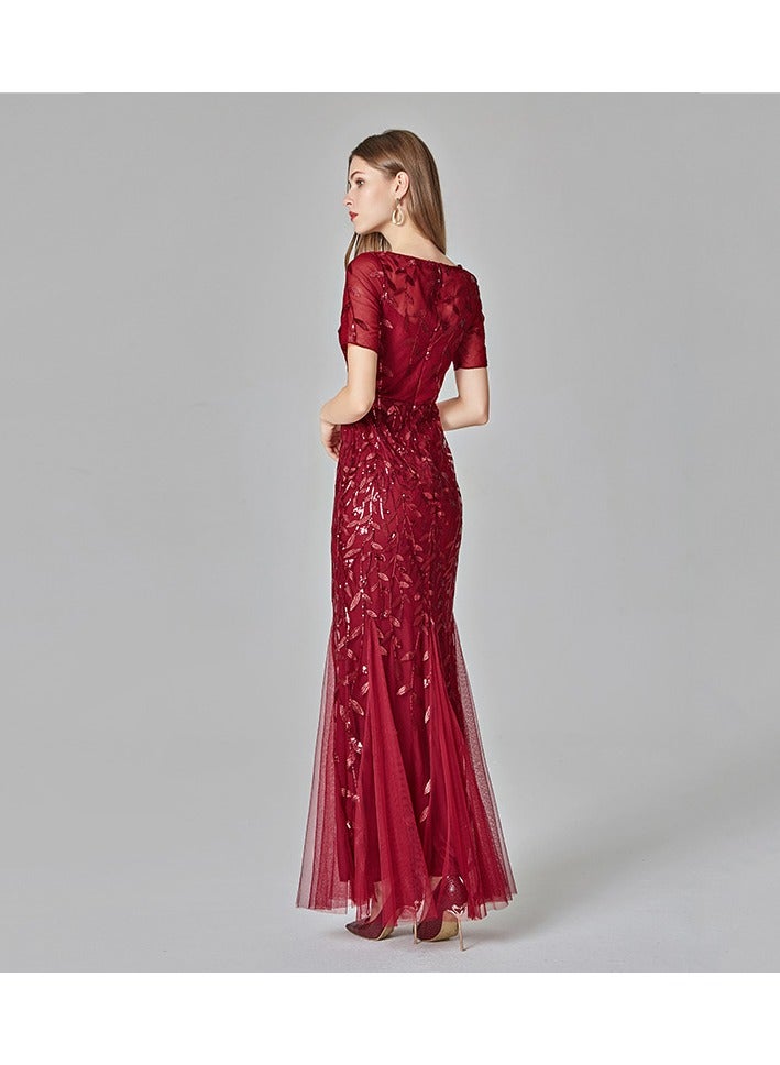KUYING New Slim Mesh Sequin Evening Gown Fish Tail Dress - Image 2