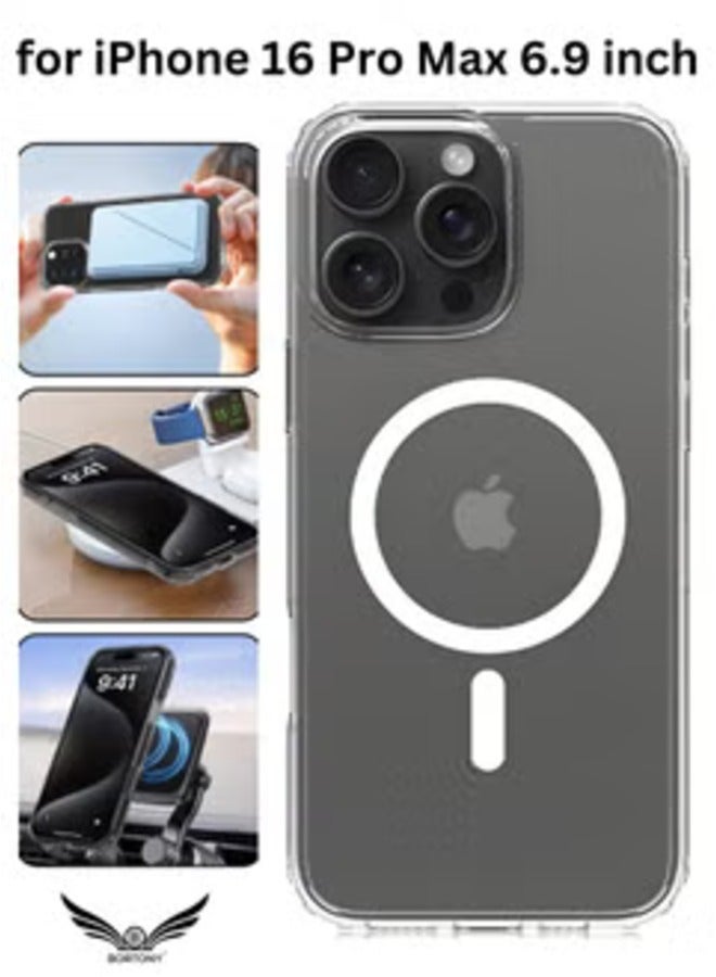 ELTRAZONE iPhone 16 Pro Max 6.9 inch Magnetic Crystal Clear Case – Slim, Shockproof, and Wireless Charging Compatible - Image 1