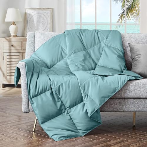 puredown Soft Feather Down Throw Blanket Lightweight Packable Couch Throw for Indoor and Outdoor Use 50X70 Teal Blue