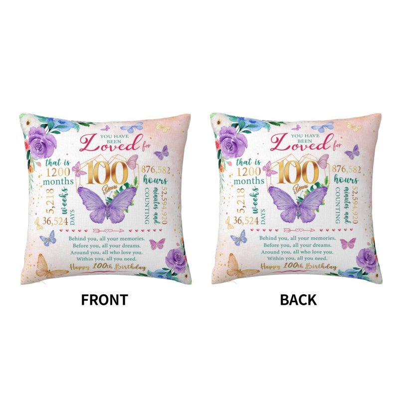 Skizbcw Birthday Gifts for 100 Year Old Woman, 100th Birthday Decorations for Women, 100 Birthday Gift Ideas, Gifts for 100th Birthday, 100 Year Old Birthday Gifts for Women Throw Pillow Covers 18 x 18 Inch - Image 4
