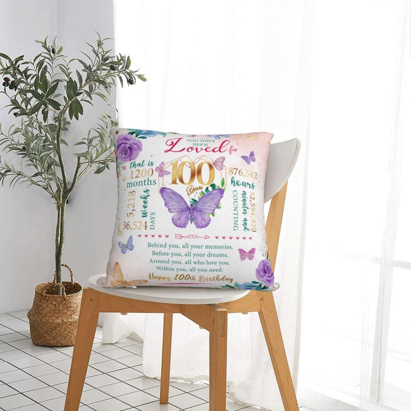 Skizbcw Birthday Gifts for 100 Year Old Woman, 100th Birthday Decorations for Women, 100 Birthday Gift Ideas, Gifts for 100th Birthday, 100 Year Old Birthday Gifts for Women Throw Pillow Covers 18 x 18 Inch - Image 3