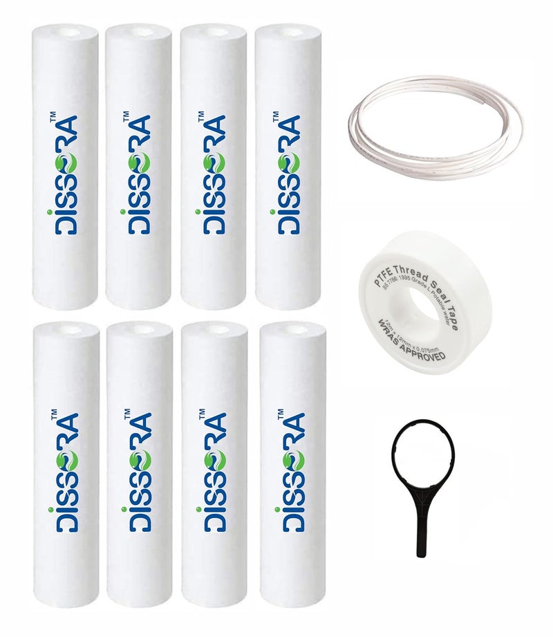 Dissora Dissora PP Spun Pre Filter Candle 10 Inch 5 Micron Suitable for All Brands RO UV UF 110 gm Premium Filter Pack of 8 - Image 1