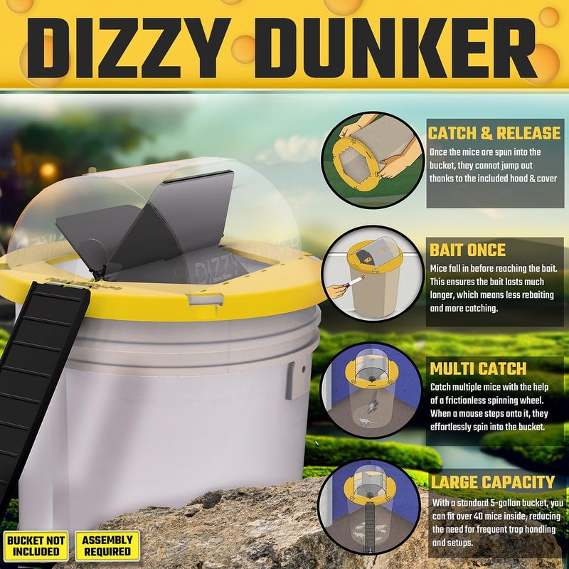 RinneTraps | Dizzy Dunker Bucket Lid Mouse Trap | Made in USA | Multi Catch | Humane | Indoor/Outdoor | (1 Pack - Image 2