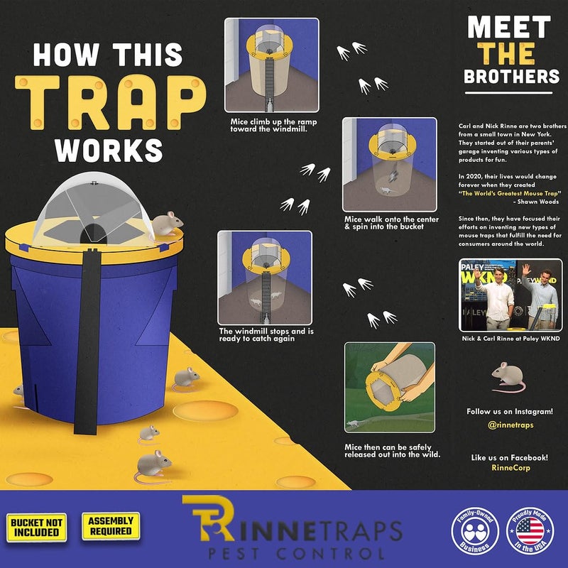 RinneTraps | Dizzy Dunker Bucket Lid Mouse Trap | Made in USA | Multi Catch | Humane | Indoor/Outdoor | (1 Pack - Image 3