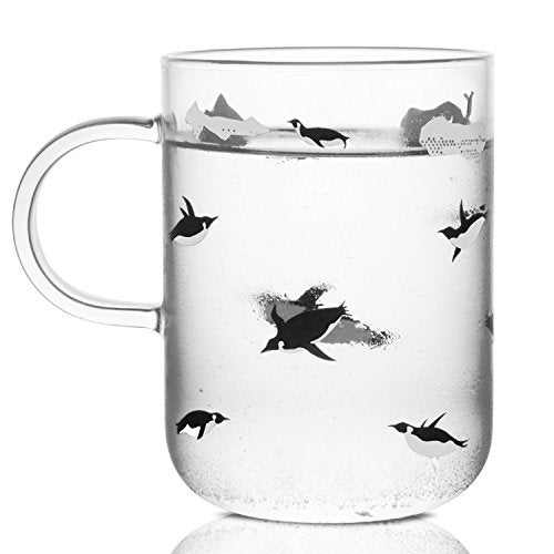 ELITEA Penguin Glass Coffee Mug with Handle Clear Cute Mugs Cup for Drinking Penguin Gift 16.3oz - Image 1
