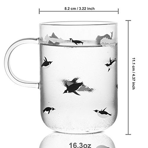 ELITEA Penguin Glass Coffee Mug with Handle Clear Cute Mugs Cup for Drinking Penguin Gift 16.3oz - Image 5