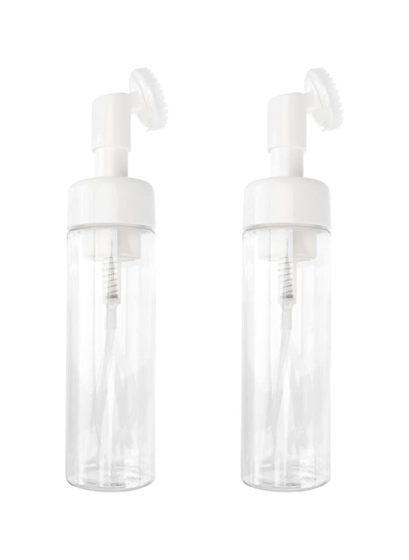 Spaceshoop Empty Clear Plastic Foam Dispenser Bottle Refillable Foaming Bottles Soap Dispenser Pump Bottles with Gel Head Wash Brush for Cleaning Travel Shampoo 200ml 2 pcs  - Image 1