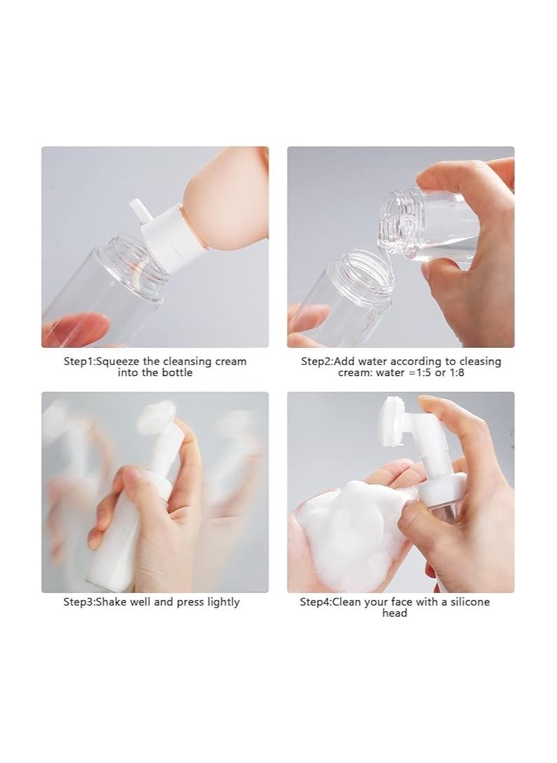 Spaceshoop Empty Clear Plastic Foam Dispenser Bottle Refillable Foaming Bottles Soap Dispenser Pump Bottles with Gel Head Wash Brush for Cleaning Travel Shampoo 200ml 2 pcs  - Image 3