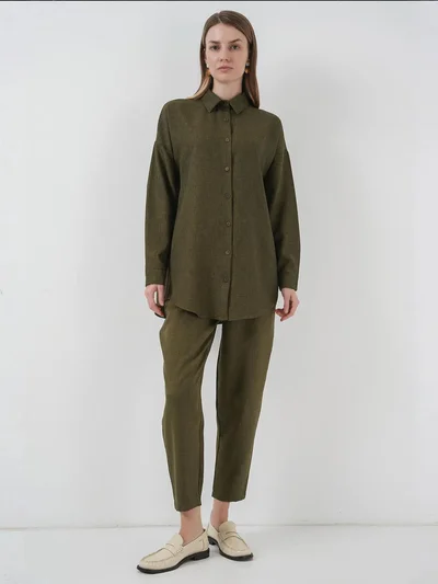 BIG DART BDART Linen Blend Long Sleeve Shirt and Pants Co-ord Set