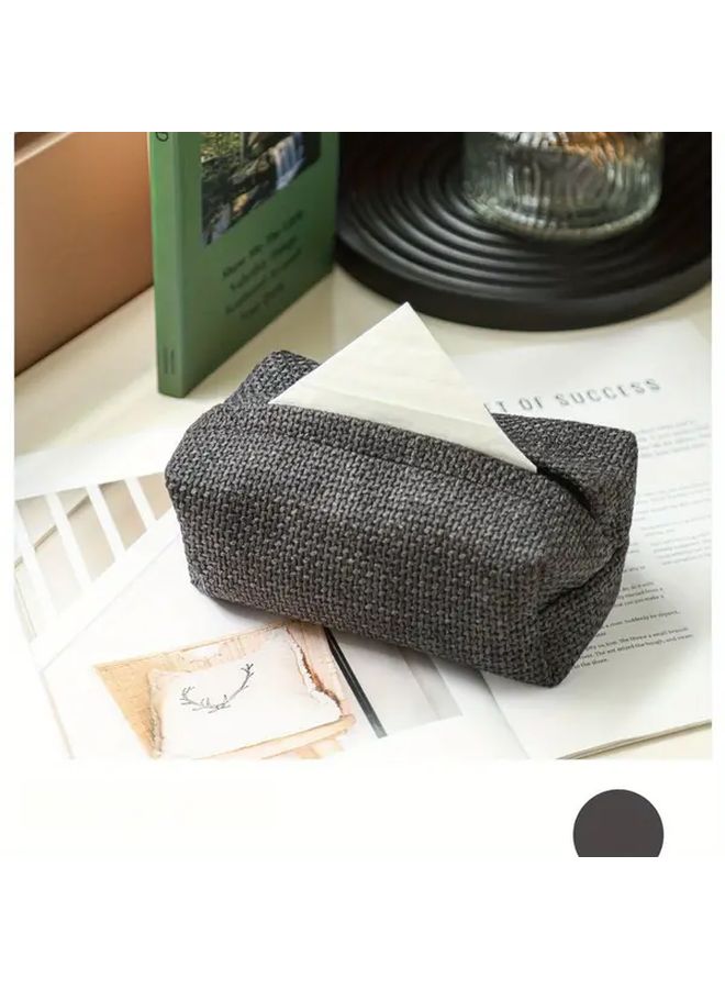 Modern Minimalist Black Woven Pattern Fabric Tissue Box Cover Hidden Storage Organizer - Image 1