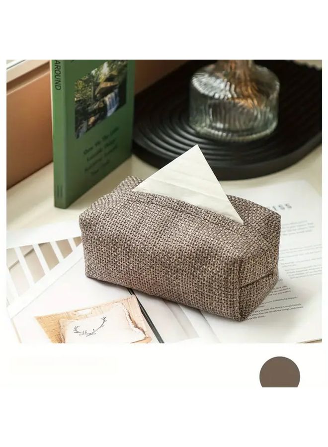 Modern Minimalist Black Woven Pattern Fabric Tissue Box Cover Hidden Storage Organizer - Image 3