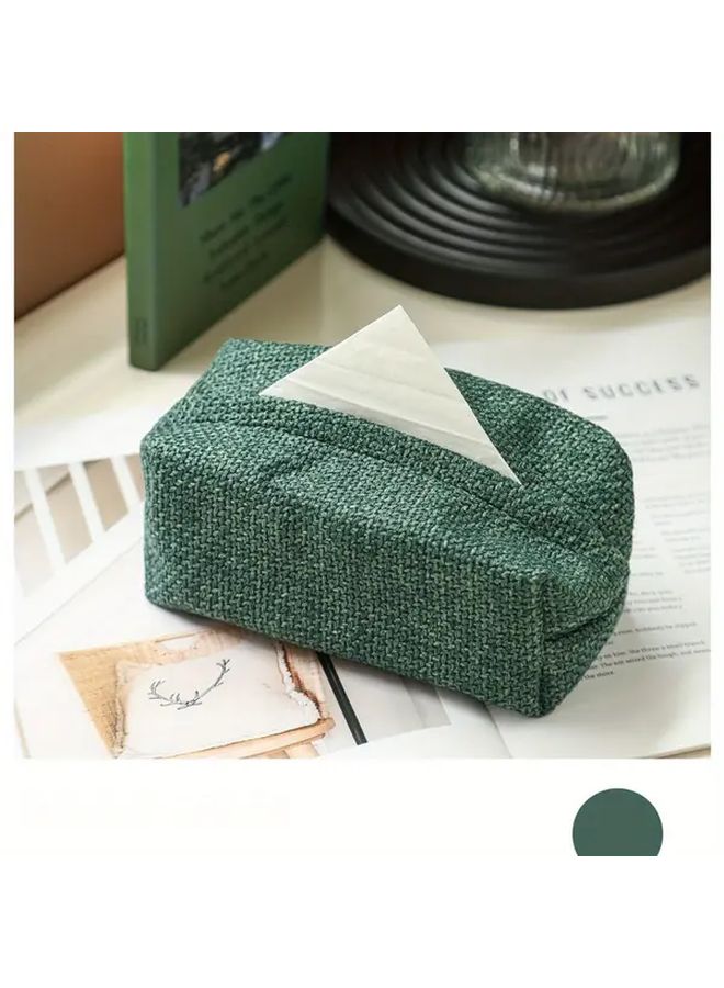 Modern Minimalist Black Woven Pattern Fabric Tissue Box Cover Hidden Storage Organizer - Image 2