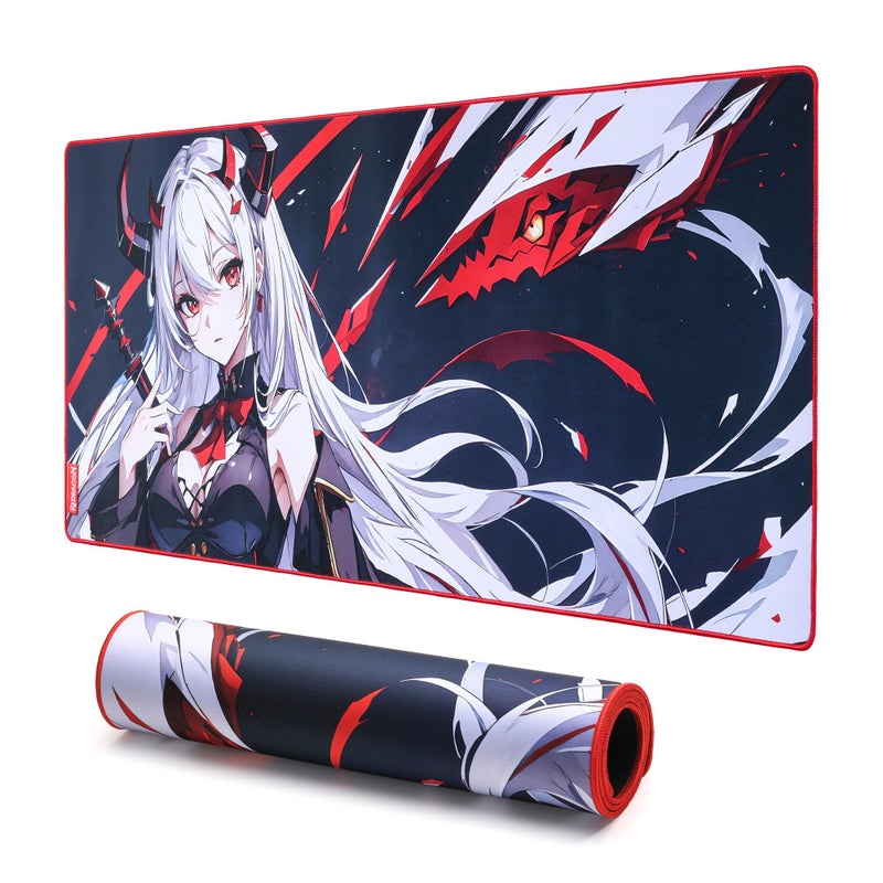 Redragon EISA P047L Anime Gaming Mouse Pad - Smooth Lycra Surface, Anti-Slip Rubber Base, Spill-Resistant, Durable 5mm Thick Design, 35 x 16 inches, Black - Image 1