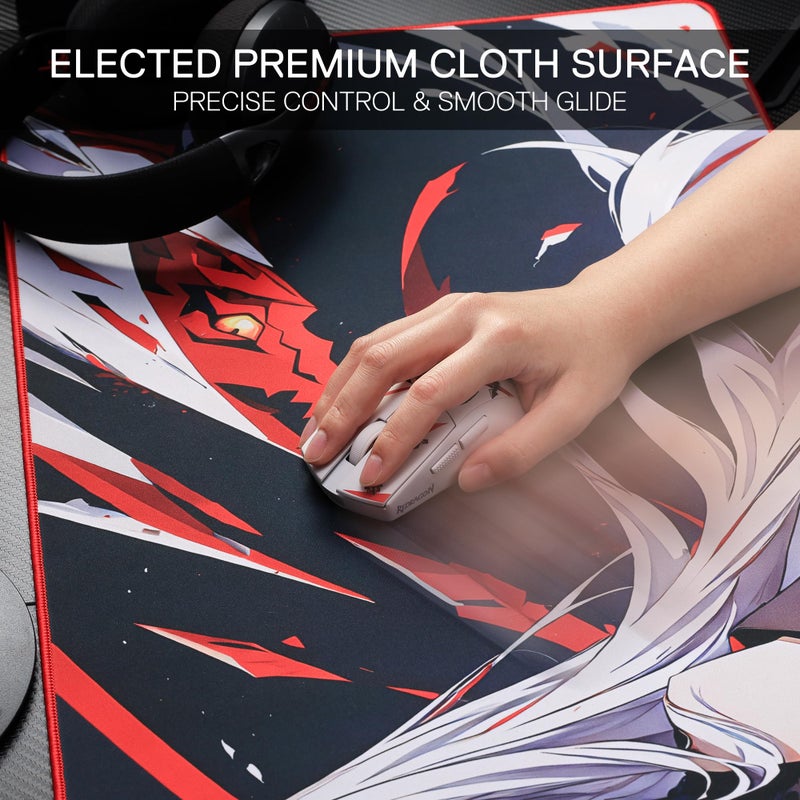 Redragon EISA P047L Anime Gaming Mouse Pad - Smooth Lycra Surface, Anti-Slip Rubber Base, Spill-Resistant, Durable 5mm Thick Design, 35 x 16 inches, Black - Image 3