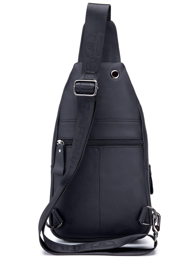 BULLCAPTAIN Mens Leather Crossbody Bag Shoulder Sling Bag Casual Daypacks Chest Bags for Travel Hiking Backpacks (Black) - Image 3