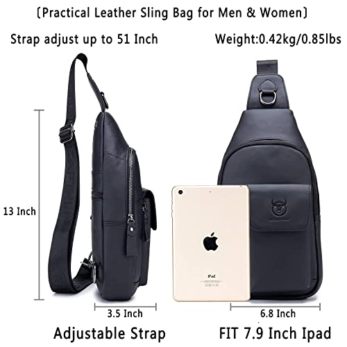BULLCAPTAIN Mens Leather Crossbody Bag Shoulder Sling Bag Casual Daypacks Chest Bags for Travel Hiking Backpacks (Black) - Image 2
