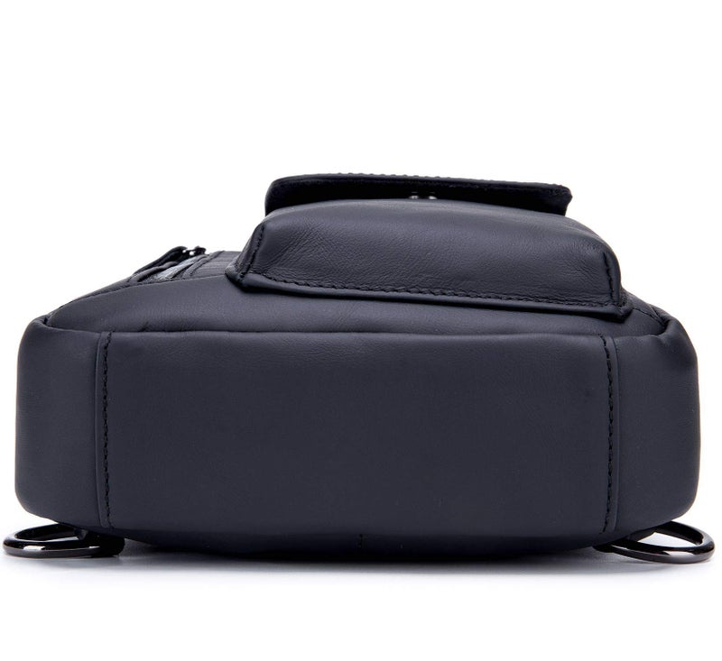 BULLCAPTAIN Mens Leather Crossbody Bag Shoulder Sling Bag Casual Daypacks Chest Bags for Travel Hiking Backpacks (Black) - Image 4