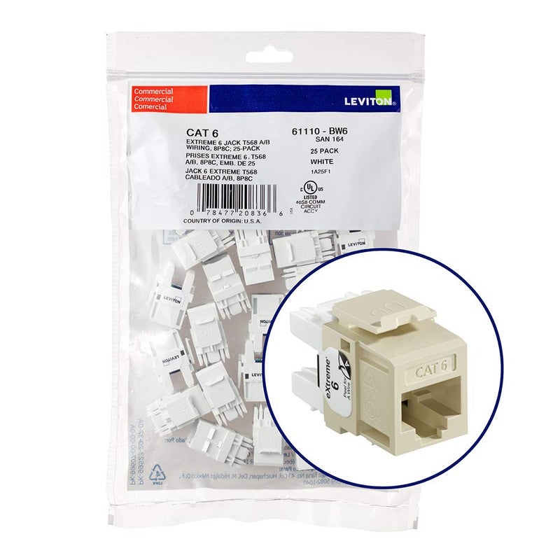 Leviton 61110-BI6 Extreme 6+ QuickPort Connector, CAT 6, Ivory, 25-Pack - Image 2