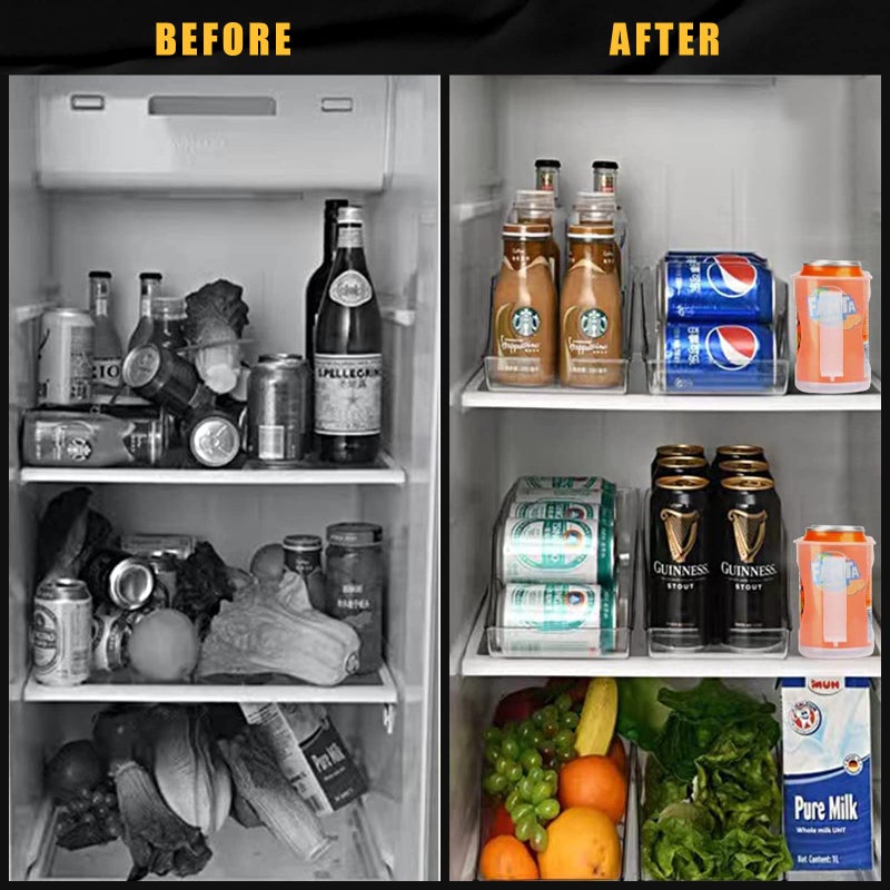 SCAVATA 2 Pack Skinny Can Organizer for Refrigerator, Stackable Tall Skinny Soda Pop Can Holder Dispenser with Lid for Fridge Pantry Rack Freezer, Clear Plastic Storage Bins-Holds 12 Slim Cans Each - Image 4