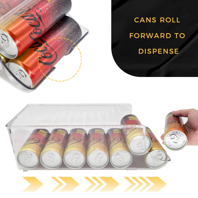 SCAVATA 2 Pack Skinny Can Organizer for Refrigerator, Stackable Tall Skinny Soda Pop Can Holder Dispenser with Lid for Fridge Pantry Rack Freezer, Clear Plastic Storage Bins-Holds 12 Slim Cans Each - Image 3