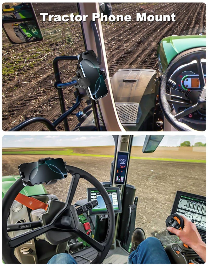 Dosvsi Tractor Phone Clamp Mount, [Upgraded Secure Tether] Stable Cellphone Clip for Forklift/Farming Machine, Front Loader Clip Holder for iPhone 16 15 14, Galaxy S25 S24, 4-7" Phone with Thick Case - Image 2